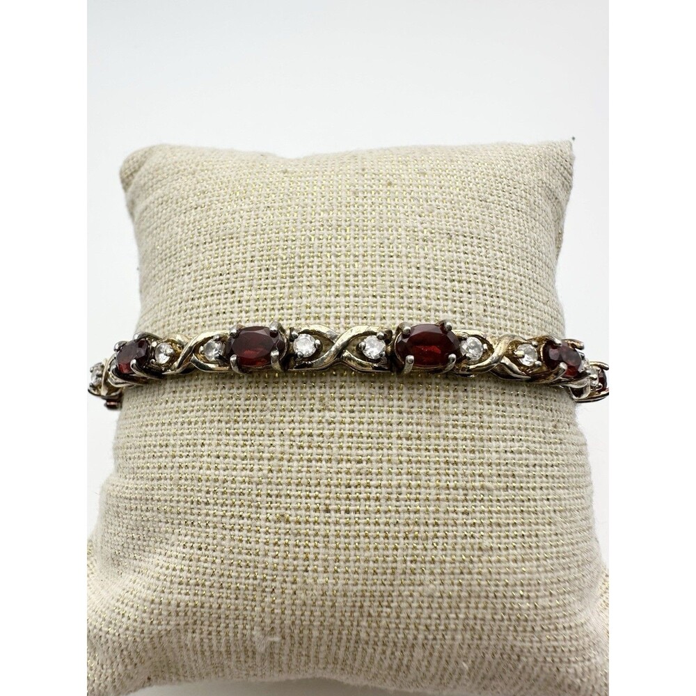 DBJ Sterling Silver Natural Garnet Tennis Bracelet 7.5”
